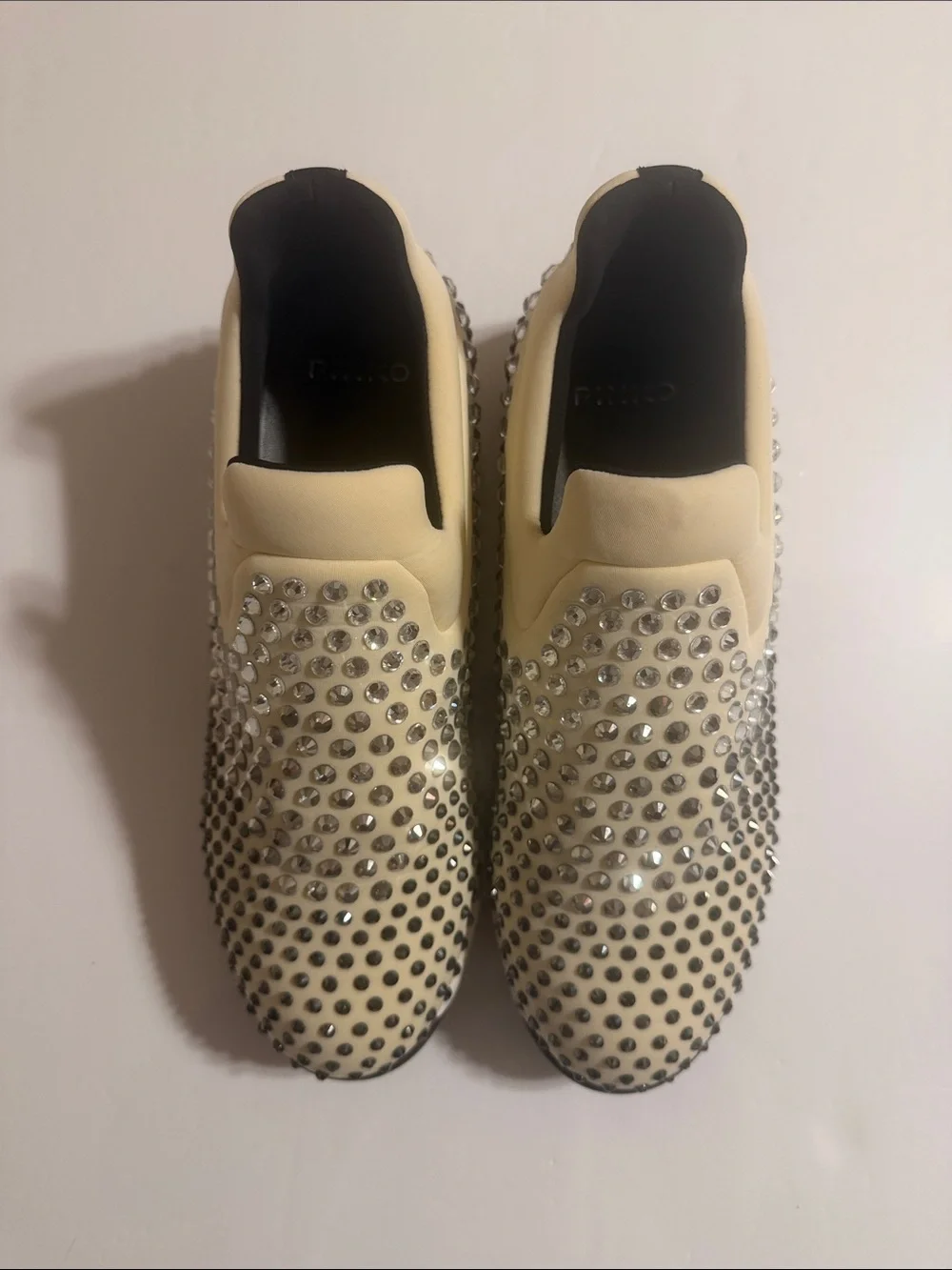 Pinko Cream Crystal-Embellished Slip-On Sneakers Size 8